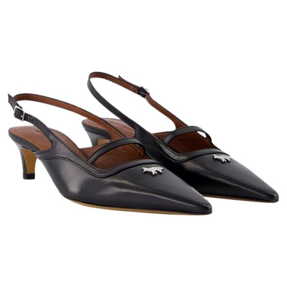 Pointy Sling Back - Maison Kitsune - Leather - Black - Picture 2 of 4